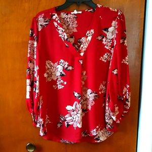 Like new! Maurices Red Floral Pattern Blouse Sz. L